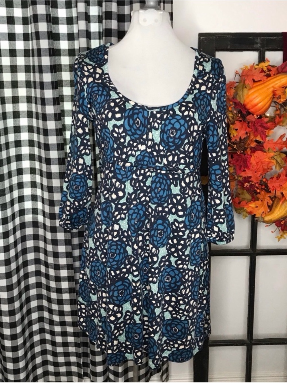 Biden Silk blend Blue Floral Scoop Neck Women's Dress size 6 US